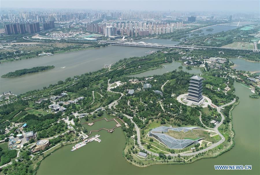 Photo taken on June 21, 2018 shows the Xi\'an Expo Park located within the Chanba Ecological District in Xi\'an, northwest China\'s Shaanxi Province. Comprehensive progress has been made since the report delivered at the 18th National Congress of the Communist Party of China (CPC) in 2012 included ecological development as a major task in the country\'s overall plan and proposed building a \