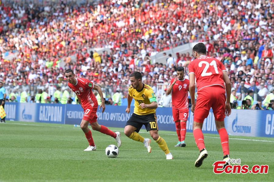 The World Cup match between England and Belgium is held in Kaliningrad Stadium, Kaliningrad, Russia, June 28, 2018. Belgium remained unbeaten in Russia World Cup as they defeated England and will face Japan in the knockout stage. Belgium\'s Adnan Januzaj scored the only goal. (Photo: China News Service/Fu Tian)