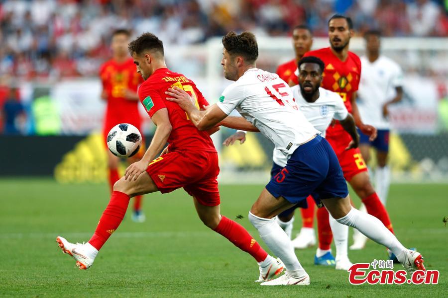 The World Cup match between England and Belgium is held in Kaliningrad Stadium, Kaliningrad, Russia, June 28, 2018. Belgium remained unbeaten in Russia World Cup as they defeated England and will face Japan in the knockout stage. Belgium\'s Adnan Januzaj scored the only goal. (Photo: China News Service/Fu Tian)