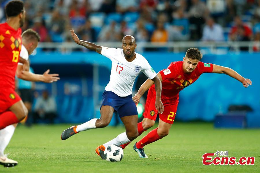 The World Cup match between England and Belgium in Kaliningrad Stadium, Kaliningrad, Russia, June 28, 2018. Belgium remained unbeaten in Russia World Cup as they defeated England and will face Japan in the knockout stage. Belgium\'s Adnan Januzaj scored the only goal. (Photo: China News Service/Fu Tian)