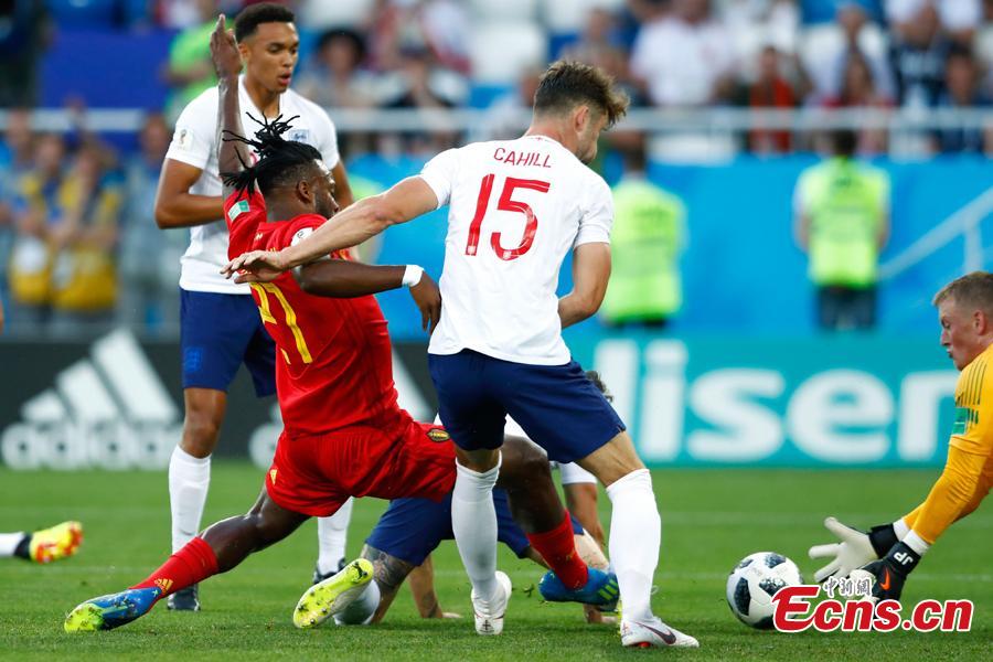 The World Cup match between England and Belgium in Kaliningrad Stadium, Kaliningrad, Russia, June 28, 2018. Belgium remained unbeaten in Russia World Cup as they defeated England and will face Japan in the knockout stage. Belgium\'s Adnan Januzaj scored the only goal. (Photo: China News Service/Fu Tian)