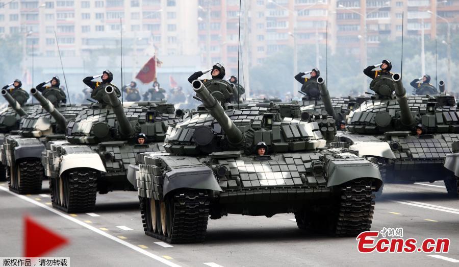 Belarus troops take part in a parade marking Independence Day in Minsk, Belarus, Sunday, July 3, 2018. (Photo/Agencies)