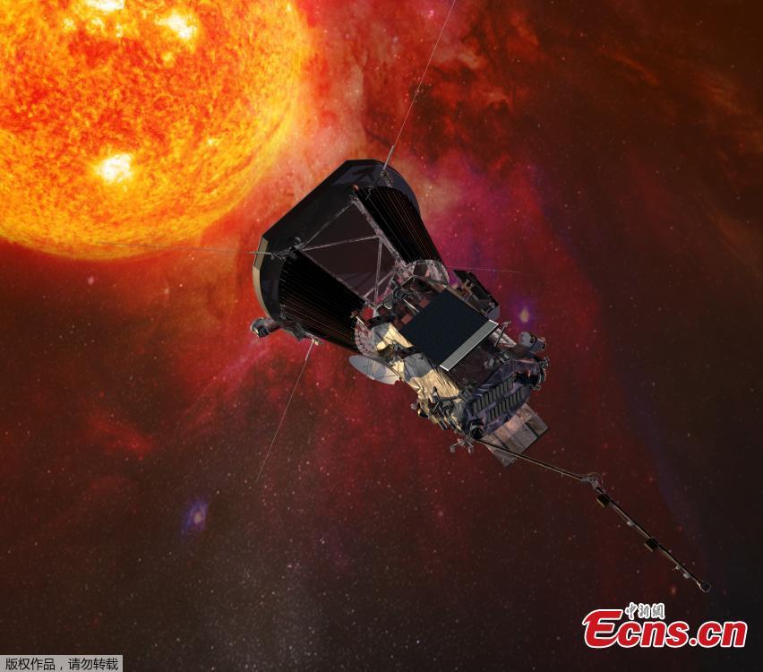 Photo shows an artist\'s conception of the Parker Solar Probe, the first spacecraft of America\'s National Aeronautics and Space Administration (NASA) that is expected to fly to the sun. On June 27, 2018, a heat shield, the Thermal Protection System was installed on the probe, as it is designed to protect the probe during its travel through the sun\'s corona to reach as close as 4 million miles from the sun\'s surface. NASA is reportedly planning to launch the probe in August, 2018.(Photo/Agencies)