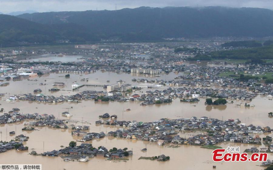 A flooded area is seen after heavy rain in Kurashiki, Okayama Prefecture, Japan, July 8, 2018. The death toll from torrential rain and landslides in western Japan rose to 88 people early on Monday, with dozens still missing after the rescue of more than 2,000 stranded in the city of Kurashiki.(Photo/Agencies)