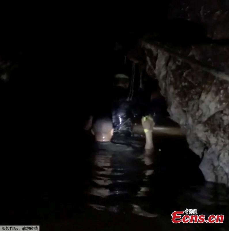 Eight members of the soccer team trapped in a flooded cave in northern Thailand have been saved as rescue efforts continued for a second day. Four boys were extracted on Monday, and the other four on Sunday. (Photo/Agencies)