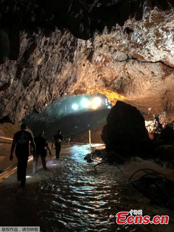 Eight members of the soccer team trapped in a flooded cave in northern Thailand have been saved as rescue efforts continued for a second day. Four boys were extracted on Monday, and the other four on Sunday. (Photo/Agencies)