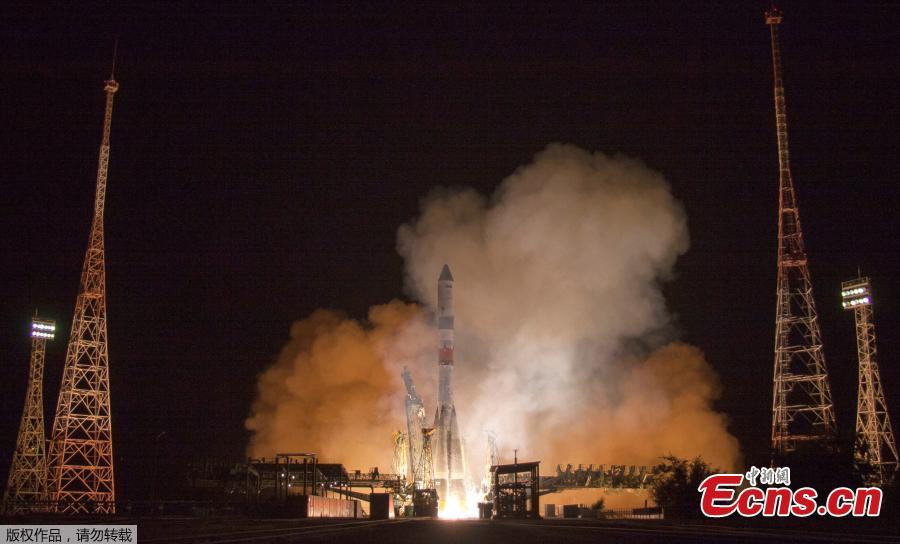 In this photo provided by Roscosmos Space Agency Press Service on Tuesday, July 10, 2018, Russian cargo ship Souz 2,1A takes off from the launch pad at Russia\'s main space facility in Baikonur, Kazakhstan. The Progress MS-09 lifted off as scheduled at 3:51 a.m. from the Russia-leased Baikonur Cosmodrome in Kazakhstan. The unmanned spacecraft loaded with nearly three tons of supplies docked at the station in automatic mode less than four hours after the launch. It marked the first time such a fast-track approach was used. In the past, it took the Progress ships up to two days to reach the space outpost. (Photo/Agencies)