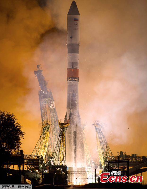 In this photo provided by Roscosmos Space Agency Press Service on Tuesday, July 10, 2018, Russian cargo ship Souz 2,1A takes off from the launch pad at Russia\'s main space facility in Baikonur, Kazakhstan. The Progress MS-09 lifted off as scheduled at 3:51 a.m. from the Russia-leased Baikonur Cosmodrome in Kazakhstan. The unmanned spacecraft loaded with nearly three tons of supplies docked at the station in automatic mode less than four hours after the launch. It marked the first time such a fast-track approach was used. In the past, it took the Progress ships up to two days to reach the space outpost. (Photo/Agencies)