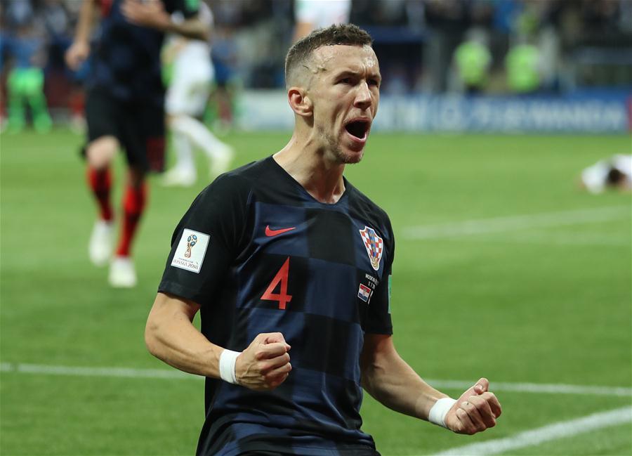 Ivan Perisic of Croatia celebrates scoring during the 2018 FIFA World Cup semi-final match between England and Croatia in Moscow, Russia, July 11, 2018. (Xinhua/Wu Zhuang)