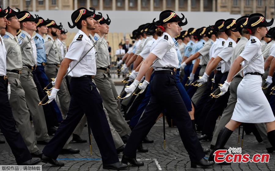 French firefighters and navy soldiers attend a rehearsal of the Bastille day parade on the Champs-Elysees in Paris, France, July 12, 2018. (Photo/Agencies)