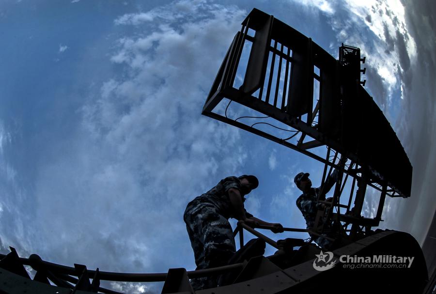 Soldiers set up a vehicle-mounted radar system during the \