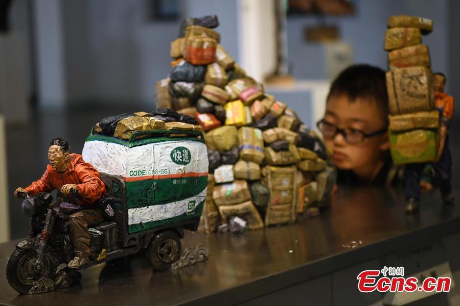 Photo taken on July 19, 2018 shows an international sculpture festival in Pingyao County, North China’s Shanxi Province. More than 40 artists brought their sculpture works to the festival in the ancient town.(Photo: China News Service/Wei Liang)