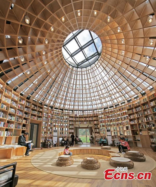 A view of the Mulang Weichang Visitor Center that Chinese-American actor Daniel Wu helped to design in Hebei Province. Wu and architect Zhang Hai\'ao are listed as the chief designers for the building, in a collaboration with Shanghai architecture firm HDD. The center, inspired by the traditional Mongolian yurt, is an enormous library with a skylight that allows star-gazing at night and six residential rooms. It also earned a nod from the Royal Institute of British Architects (RIBA), the equivalent of the British \