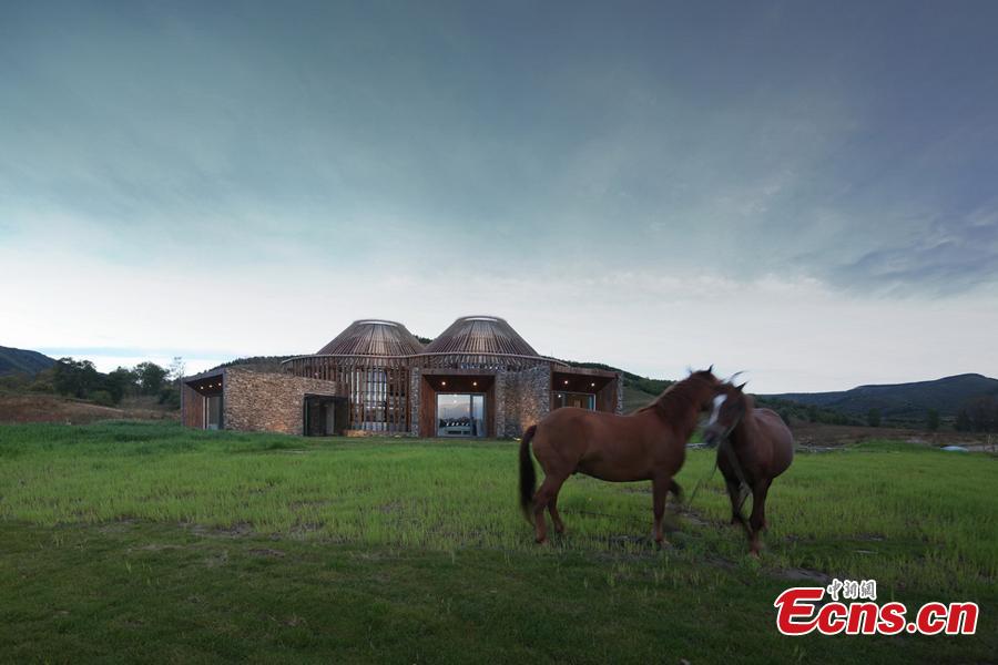 A view of the Mulang Weichang Visitor Center that Chinese-American actor Daniel Wu helped to design in Hebei Province. Wu and architect Zhang Hai\'ao are listed as the chief designers for the building, in a collaboration with Shanghai architecture firm HDD. The center, inspired by the traditional Mongolian yurt, is an enormous library with a skylight that allows star-gazing at night and six residential rooms. It also earned a nod from the Royal Institute of British Architects (RIBA), the equivalent of the British \