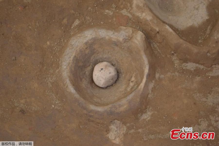 This photo released on July 19, 2018, by the Egyptian Antiquities ministry shows the oldest workshop for the pottery industry of the old state discovered by a mission working in the groundwater reduction project in the Temple of Kom Ombo in Aswan, Egypt. The pottery workshop was built during the Fourth Dynasty of ancient Egypt (between 2613 and 2494 BC).This rare discovery provided a glimpse into daily life millenia ago.(Photo/Agenceis)