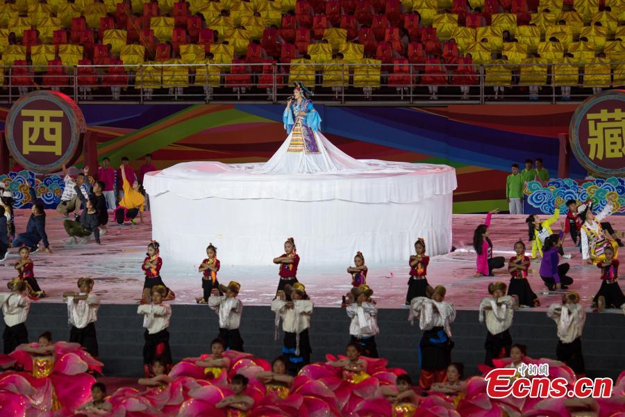 The opening ceremony for the 12th Sports Meet of Tibet Autonomous Region as well as the 4th National Traditional Ethnic Sports Meet in Lhasa, Tibet Autonomous Region, July 22, 2018. It is the largest sports meet in the autonomous region’s history, with more than 1,200 athletes set to compete in nearly 100 events. (Photo: China News Service/He Penglei)