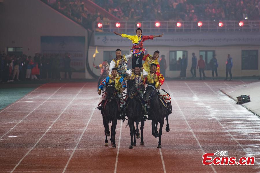 The opening ceremony for the 12th Sports Meet of Tibet Autonomous Region as well as the 4th National Traditional Ethnic Sports Meet in Lhasa, Tibet Autonomous Region, July 22, 2018. It is the largest sports meet in the autonomous region’s history, with more than 1,200 athletes set to compete in nearly 100 events. (Photo: China News Service/He Penglei)