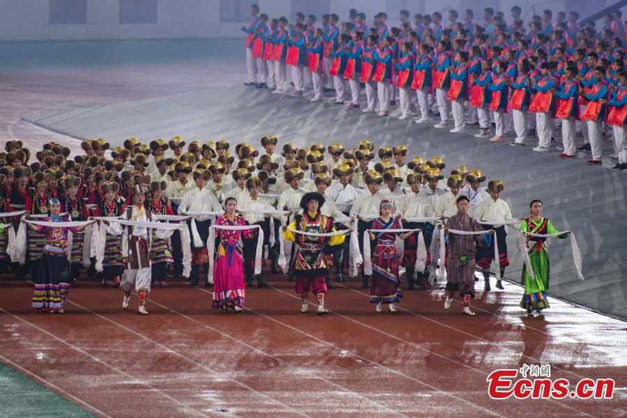 The opening ceremony for the 12th Sports Meet of Tibet Autonomous Region as well as the 4th National Traditional Ethnic Sports Meet in Lhasa, Tibet Autonomous Region, July 22, 2018. It is the largest sports meet in the autonomous region’s history, with more than 1,200 athletes set to compete in nearly 100 events. (Photo: China News Service/He Penglei)