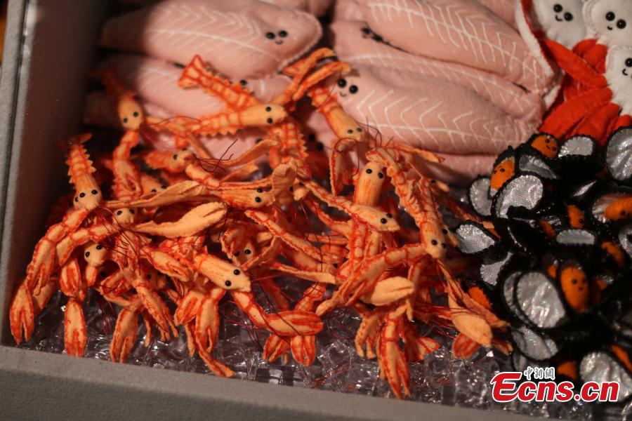 Seafood made from felt is seen at the art installation of British artist Lucy Sparrow, 32, in Los Angeles, California, U.S. July 31, 2018. (Photo/Agencies)