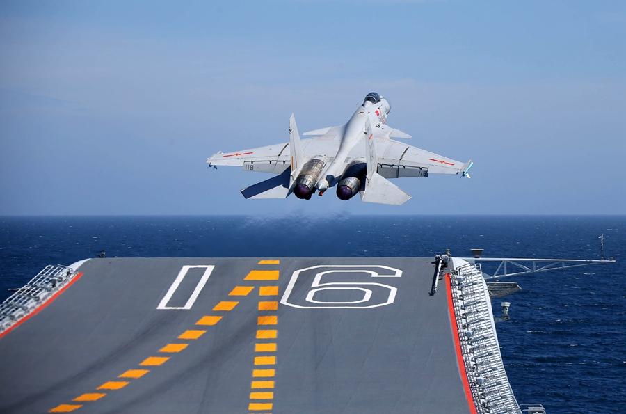 A J-15 fighter jet undertakes training aboard aircraft carrier Liaoning during a drill on April 20, 2018. (Photo by Li Tang/Provided to chinadaily.com.cn)
During the past decades, the PLA has spared no effort to modernize and strengthen its capabilities as a fighting force. It gradually developed its own tanks, aircraft and ships to replace weapons bought from other countries.