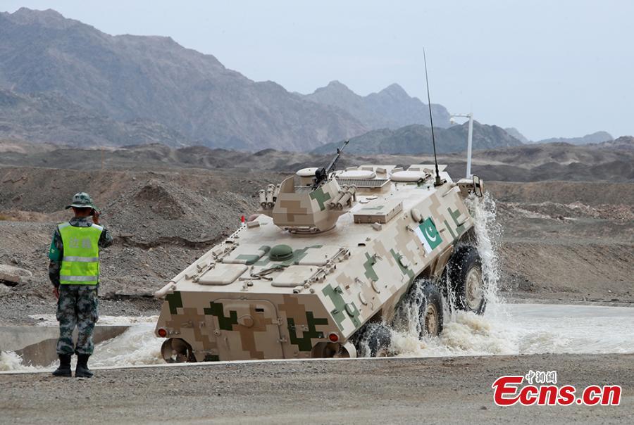 A military vehicle during a contest at the International Army Games 2018 in Korla in Xinjiang Uygur Autonomous Region, July 31, 2018. China beat six other teams to win the contest. Three of the tournament events - \