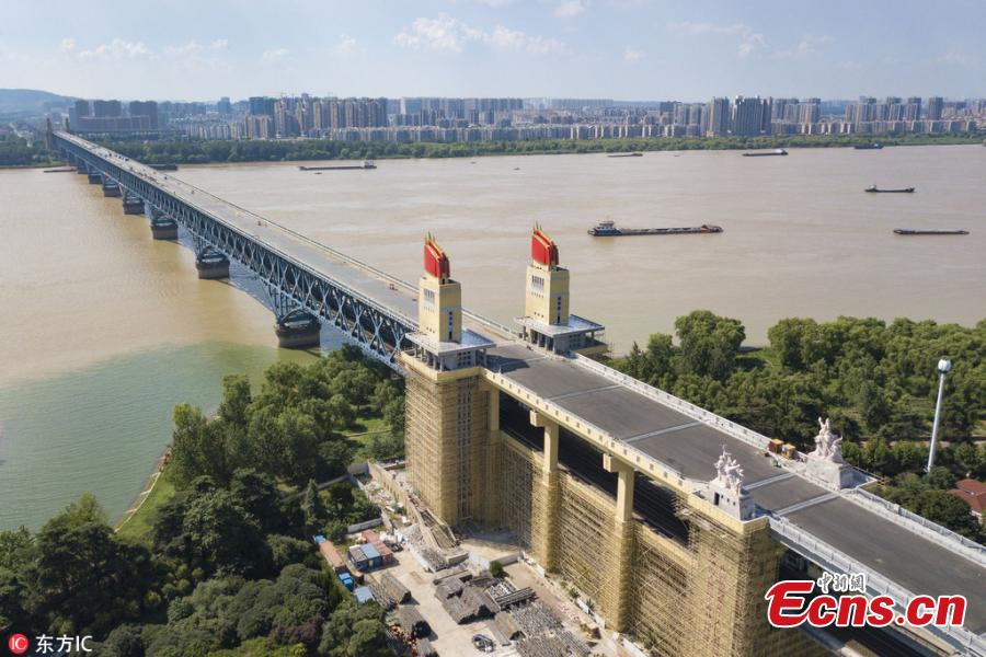 A view of the Nanjing Yangtze River Bridge, which has been undergoing renovations for 21 months, in Nanjing City, East China’s Jiangsu Province, Aug. 2, 2018. Built in 1968, the bridge was hailed an engineering breakthrough and became the pride of the nation at the time. It was closed in 2016 for the renovation project. (Photo/IC)