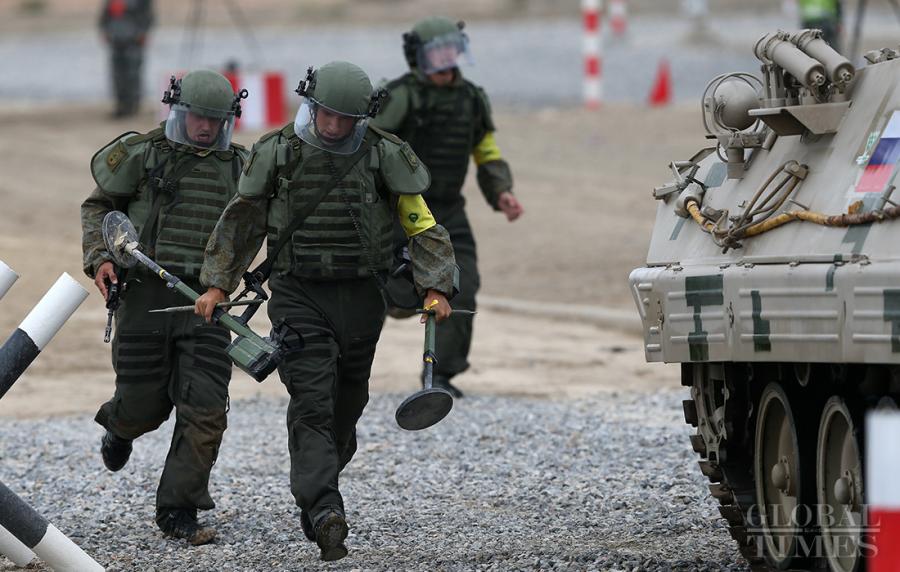 The Russian soldiers participate in the Safe Route Competition in Korla on August 2. Photo: Cui Meng/GT