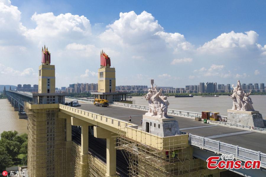 A view of the Nanjing Yangtze River Bridge, which has been undergoing renovations for 21 months, in Nanjing City, East China’s Jiangsu Province, Aug. 2, 2018. Built in 1968, the bridge was hailed an engineering breakthrough and became the pride of the nation at the time. It was closed in 2016 for the renovation project. (Photo/IC)