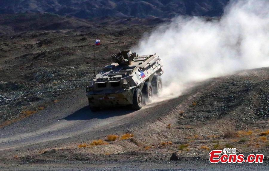 A Russian military vehicle takes part in the \