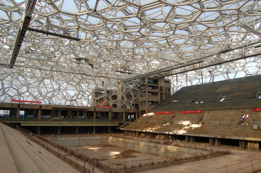 The swimming pool undergoes construction. (Courtesy of Water Cube)