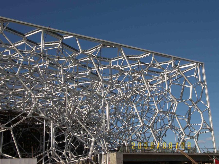 The steel structure takes shape in 2006. (Courtesy of Water Cube)