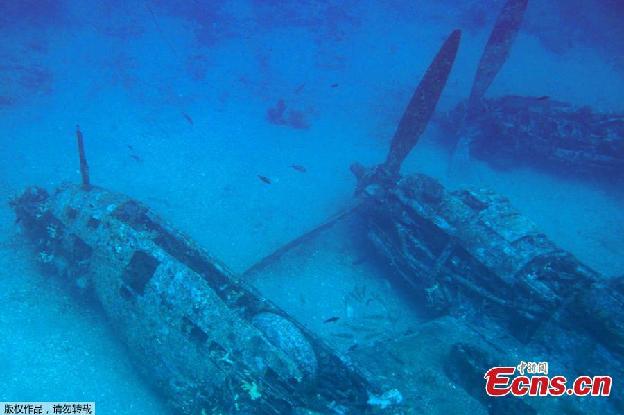 A picture taken on August 12, 2018 shows the wreckage of an American bombardier fighter plane from the Second World War, the Lockheed P-38G Lightning, at 38 meters of depth, off the coast of La Ciotat, southern France. (Photo/Agencies)