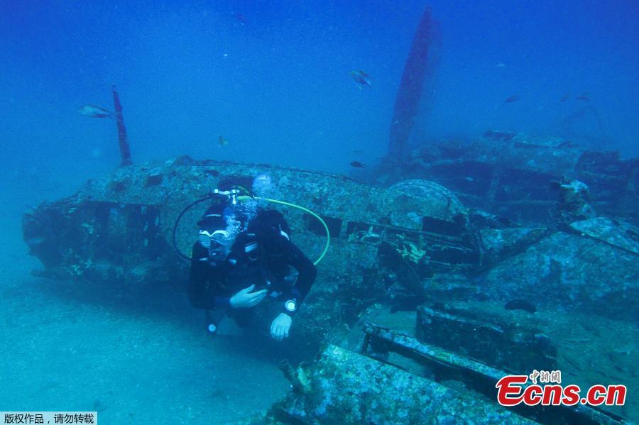 A picture taken on August 12, 2018 shows the wreckage of an American bombardier fighter plane from the Second World War, the Lockheed P-38G Lightning, at 38 meters of depth, off the coast of La Ciotat, southern France. (Photo/Agencies)