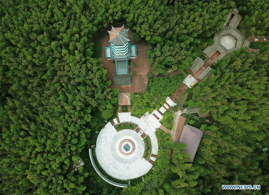 Aerial photo taken on Aug. 13, 2018 shows a view of the Zhuhai state forest park in Chishui City, southwest China\'s Guizhou Province. (Xinhua/Wang Changyu)