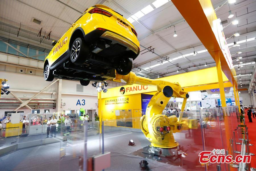 Robot products on display at the World Robot Conference 2018 in Beijing, Aug. 15, 2018. The conference included a competitive section, which attracted contestants from 16 countries and regions. (Photo: China News Service/Fu Tian)