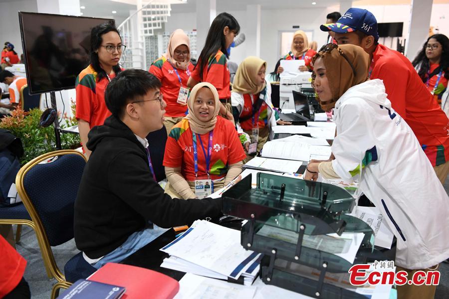 A view of the press center for the 2018 Asian Games in Palembang, Indonesia, Aug. 15, 2018. A total of 11,300 athletes from 45 National Olympic Committees will compete in the Asian Games set to be played from August 18 to September 2, according to the latest data from the Olympic Council of Asia. (Photo: China News Service/Wang Dongming)