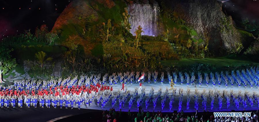 The opening ceremony of the 18th Asian Games is held at Gelora Bung Karno (GBK) Main Stadium in Jakarta, Indonesia, Aug. 18, 2018.(Xinhua/Li He)