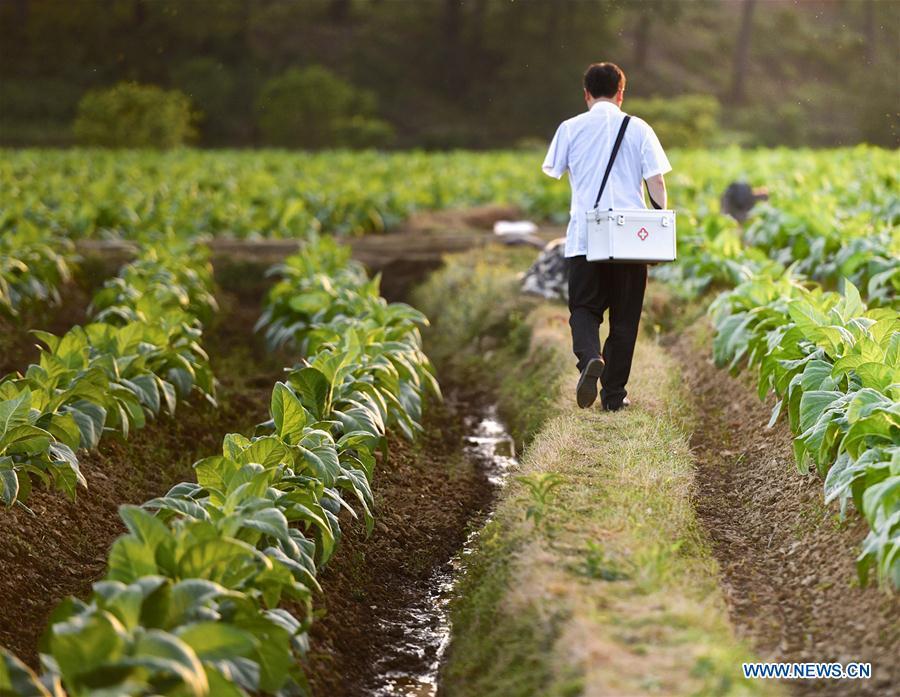 Doctor Li Yan makes his way to call on patients in Shanxia Village of Guangchang County, east China\'s Jiangxi Province, April 17, 2018. When he was a child, Li lost his left arm from a snake bite. This prompted his later decision to become a village-based doctor. A large number of medical practitioners are active in China\'s rural areas where health care is still underdeveloped. Under adverse working conditions, they have carried forward the humanitarian spirit and devoted themselves to the health of rural citizens. China will mark its first Medical Workers\' Day on Aug. 19, 2018. (Xinhua/Hu Chenhuan)