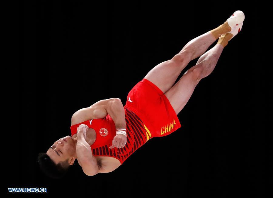 Lin Chaopan of China competes during the Artistic Gymnastics Men\'s Floor Exercise Final at the Asian Games 2018 in Jakarta, Indonesia on Aug. 23, 2018. (Xinhua/Wang Lili)