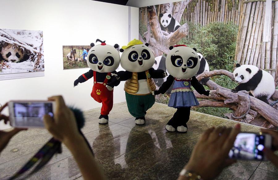 Workers promote the China Giant Panda International Culture Week in Beijing on Thursday. (Photo/CHINA DAILY)

The top 50 entries will be selected before the finals, and the winner is expected to successfully combine Chinese and western art techniques.

\