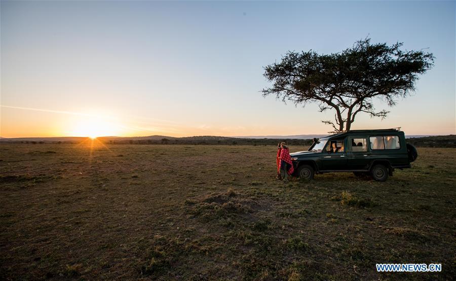 Chinese wildlife conservationist Zhuo Qiang and a local warden check the Ol Kinyei conservancy in Maasai Mara, Kenya, July 7, 2018. The founder and Chairman of Mara Conservation Fund (MCF) Zhuo Qiang, a 45-year-old Chinese, has pioneered outstanding wildlife conservation projects in the world famous Maasai Mara ecosystem. Ol Kinyei is among the conservancies benefiting from his activities. Around it, he has built three lion proof boas preventing the wildlife conflict with the adjacent communities. He was officially adopted as a son of the Maasai\'s Ol Kinyei conservation group in 2015, owing to his unwavering friendship with the pastoralists. Zhuo\'s anti-poaching drives in the East African nation expresses the increasing collaboration between Kenyan and China in ending the killing of rhinos, elephants and lions. (Xinhua/Lyu Shuai)