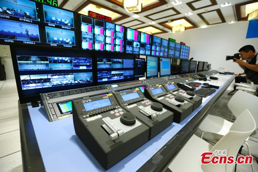 The media center for the Forum on China-Africa Cooperation (FOCAC) starts trial operation in Beijing, Aug. 29, 2018. Covering about 8,300 square meters, the center has eight functional zones, including an area for press conferences and cultural display. The FOCAC was founded in 2000 and its membership had grown by June to include China, 53 African countries with diplomatic relations with China and the African Union Commission, according to the FOCAC website. (Photo: China News Service/Fu Tian)