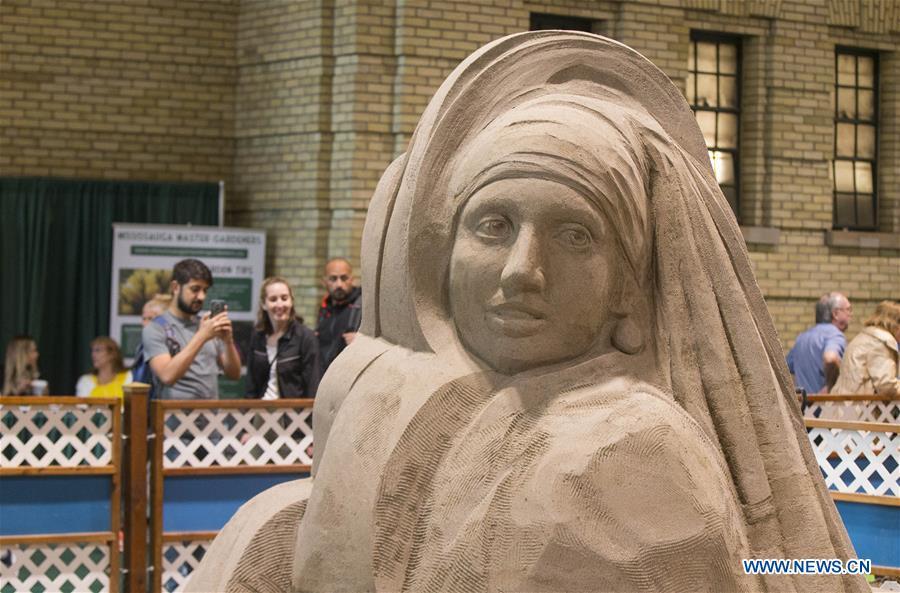 Photo taken on Aug. 30, 2018 shows a sand sculpture in the International Sand Sculpting Competition at the 2018 Canadian National Exhibition in Toronto, Canada, Aug. 30, 2018. From Aug. 17 to Sept. 3, sand sculpting artists from the Netherlands, Russia, the United States and Canada challenged to create \