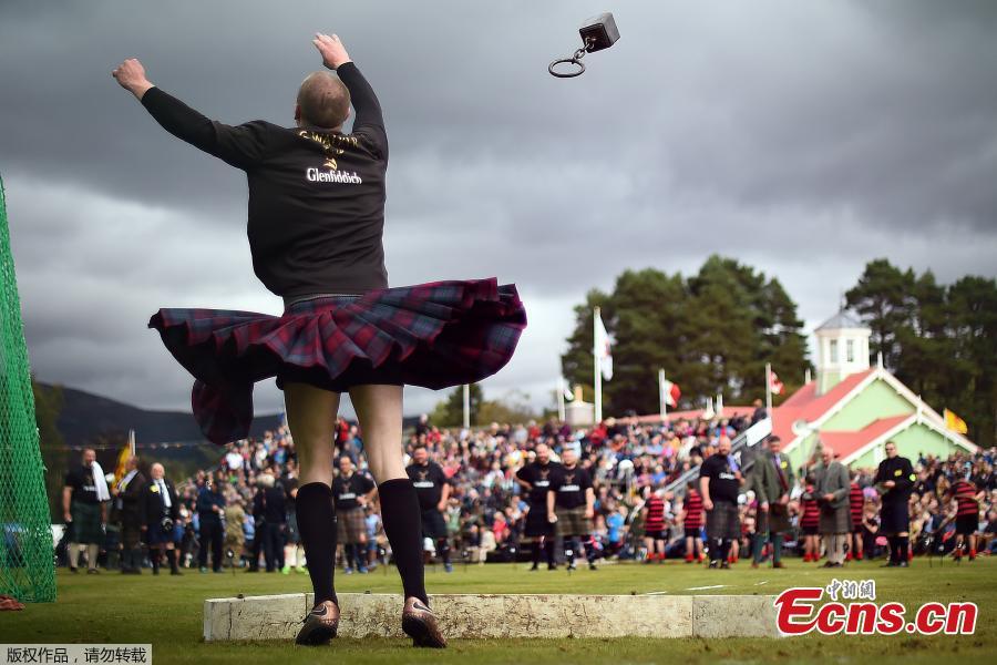 A competitor throws a hammer as he participates at the annual Braemar Highland Gathering in Braemar, Scotland, Britain, Sept. 1, 2018. The gathering is seen as the biggest in the Highland Games calendar and is known worldwide. (Photo/Agencies)