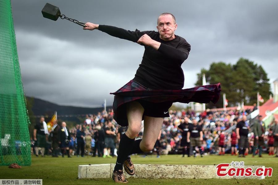 A competitor throws a hammer as he participates at the annual Braemar Highland Gathering in Braemar, Scotland, Britain, Sept. 1, 2018. The gathering is seen as the biggest in the Highland Games calendar and is known worldwide. (Photo/Agencies)