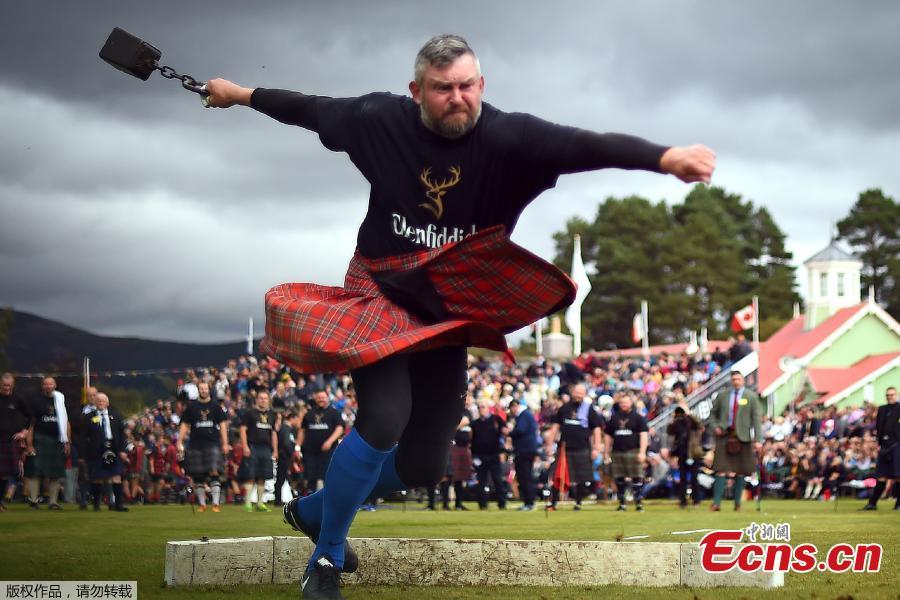 A competitor throws a hammer as he participates at the annual Braemar Highland Gathering in Braemar, Scotland, Britain, Sept. 1, 2018. The gathering is seen as the biggest in the Highland Games calendar and is known worldwide. (Photo/Agencies)