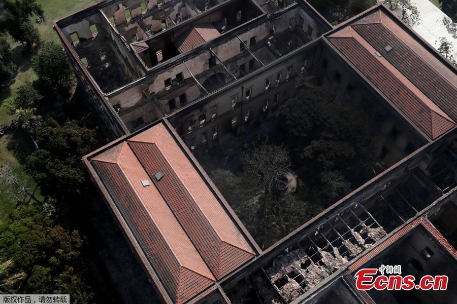 An aerial view of the National Museum of Brazil after a fire burnt it in Rio de Janeiro, Brazil September 3, 2018.(Photo/Agencies)