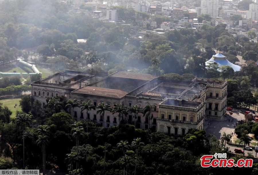 An aerial view of the National Museum of Brazil after a fire burnt it in Rio de Janeiro, Brazil September 3, 2018.(Photo/Agencies)