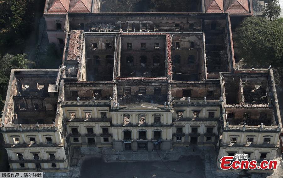 An aerial view of the National Museum of Brazil after a fire burnt it in Rio de Janeiro, Brazil September 3, 2018. (Photo/Agencies)
