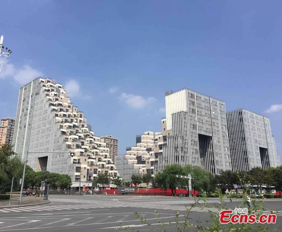 A building complex that looks like a pyramid in Kunshan City, East China’s Jiangsu Province, Sept. 5, 2018. Pictures of the complex, comprised of three buildings located on a mountain, went viral on the Internet due to its unique architectural appearance. The complex was put into use in 2013 and has a total floor area of 130,000 square meters. (Photo: China News Service/Huang Ying)